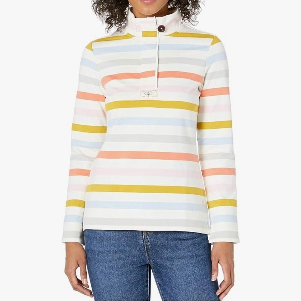 Joules Womens Striped Long Sleeve Polo Top Size 12 funnel neck Sporty Casual